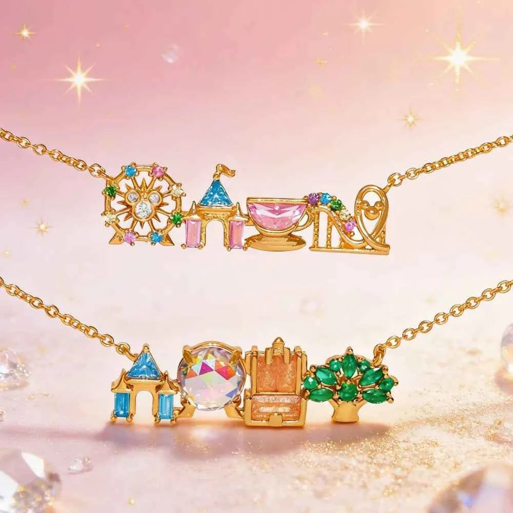 Exquisite Colored Zircon Inlaid Amusement Park Pendant Necklace Cute Sweet Design Versatile Fashion Jewelry Accessory