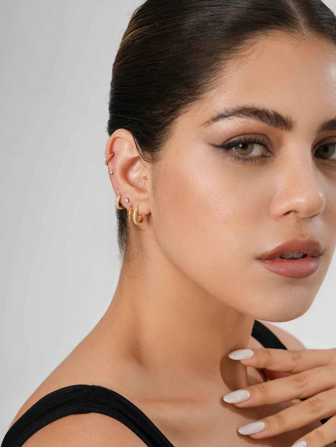 10 Pairs Small Gold Hoop Stud Earrings for Women, 18K Gold Plated Tiny Stainless Steel Earrings Sets for Multiple Piercing