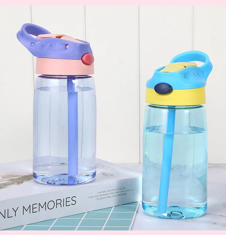 480ML Water Bottle With Straw Portable Plastic Bottles Outdoor Leakproof Cup Kids Girls Summer Cold Water Juice Drinking Bottle