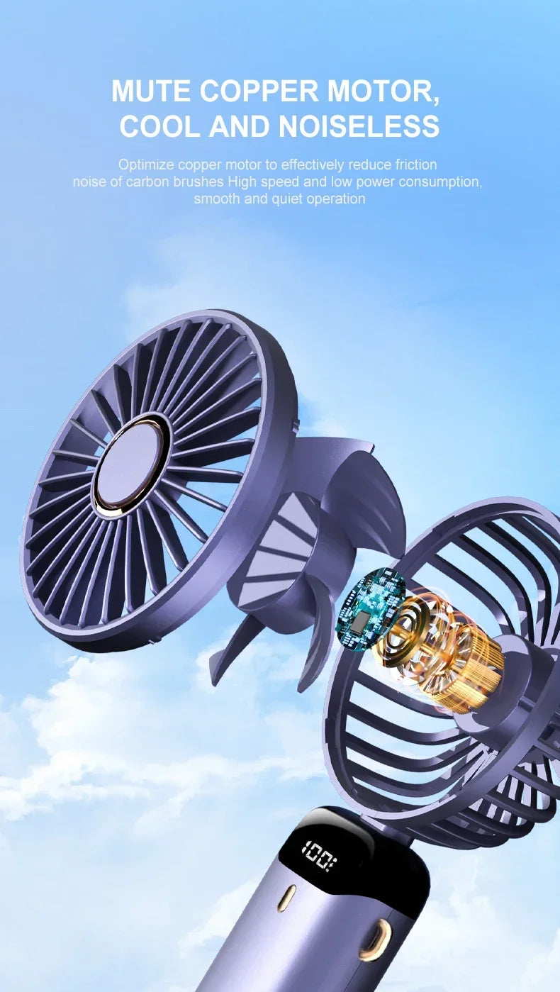 Digital  Display USB Handheld Mini Fan Portable  Office Student Desktop Silent  Foldable Small Fan Multi-Speed Adjustment