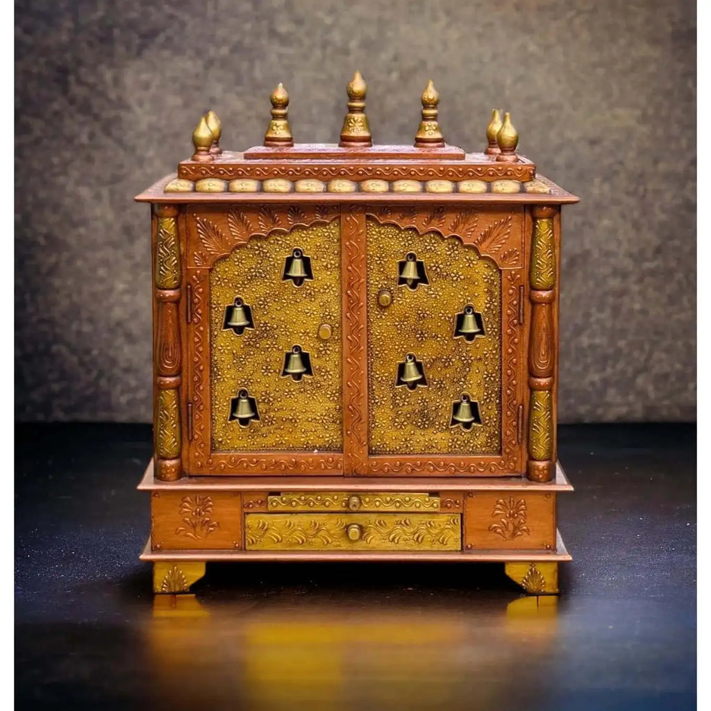 Antique Style Lightweight Durable Wooden Mandir Cabinet | Hand Painted Pooja Temple Home Decor Storage | Indian Religious Box