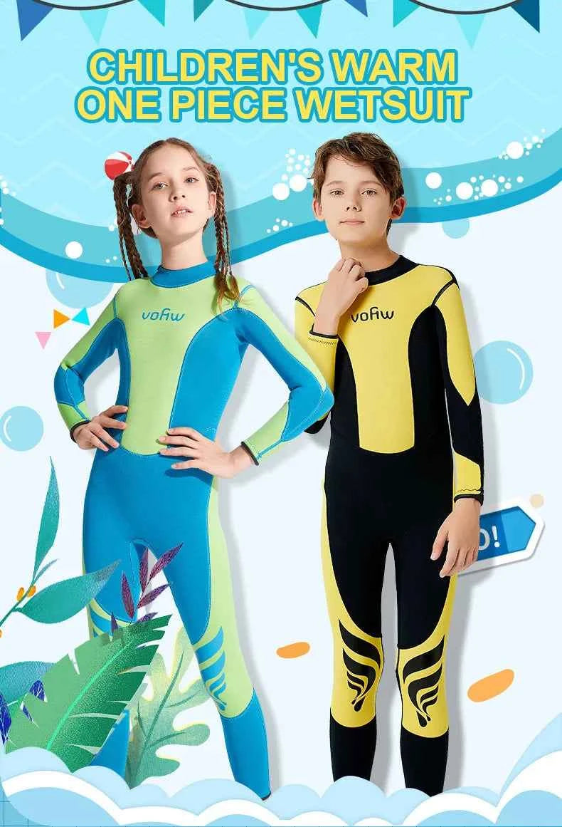 Children's 3mm Neoprene Wetsuit Long Sleeves Back Zipper Snorkeling Swimming Surfing Suit Kid's Swimsuit Water Sports Swimwear
