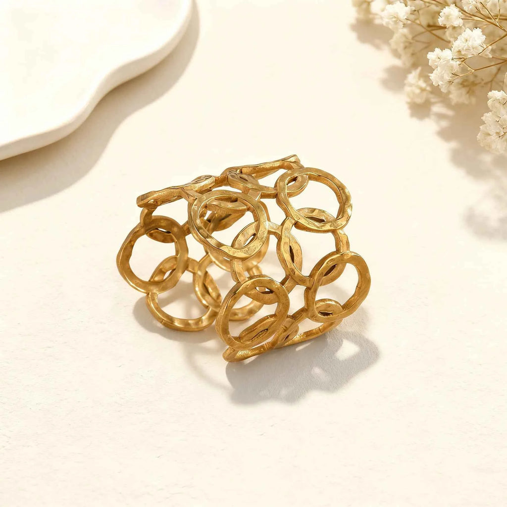 Stainless Steel Open Rings For Women Irregular Wave Hollow Design Finger Ring Stylish Creative Waterproof Jewelry Party Gifts