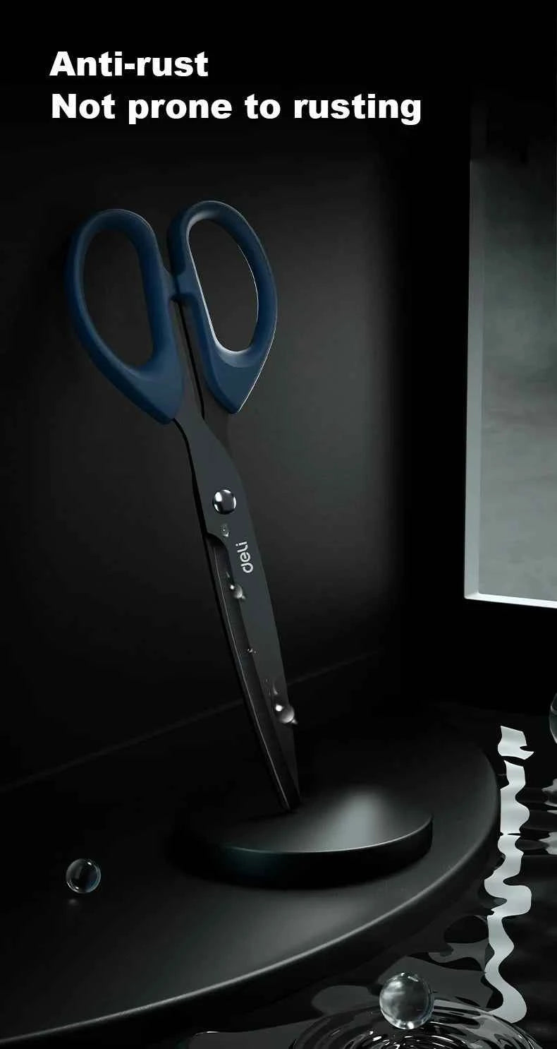 Deli Black Blade Scissors Stationery 180mm 7 Inch Stainless Steel Anti-Rust Sharp Office Home School Craft Cutting Tool