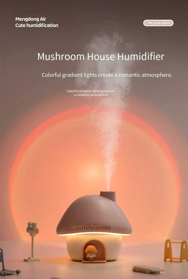 Cartoon Air Humidifier 300ml Mini Essential Oil Aroma Diffusers Colorful Lighting Cute Mushroom House Home Ultrasonic Humidifier