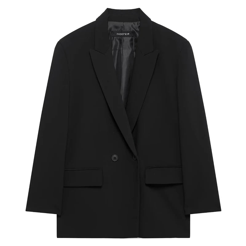 HXAO Blazer Women Double Breasted Pocket Women's Jacket 2025 Long Sleeve Casual Blazers Woman Chic Office Wear Ladies Coat