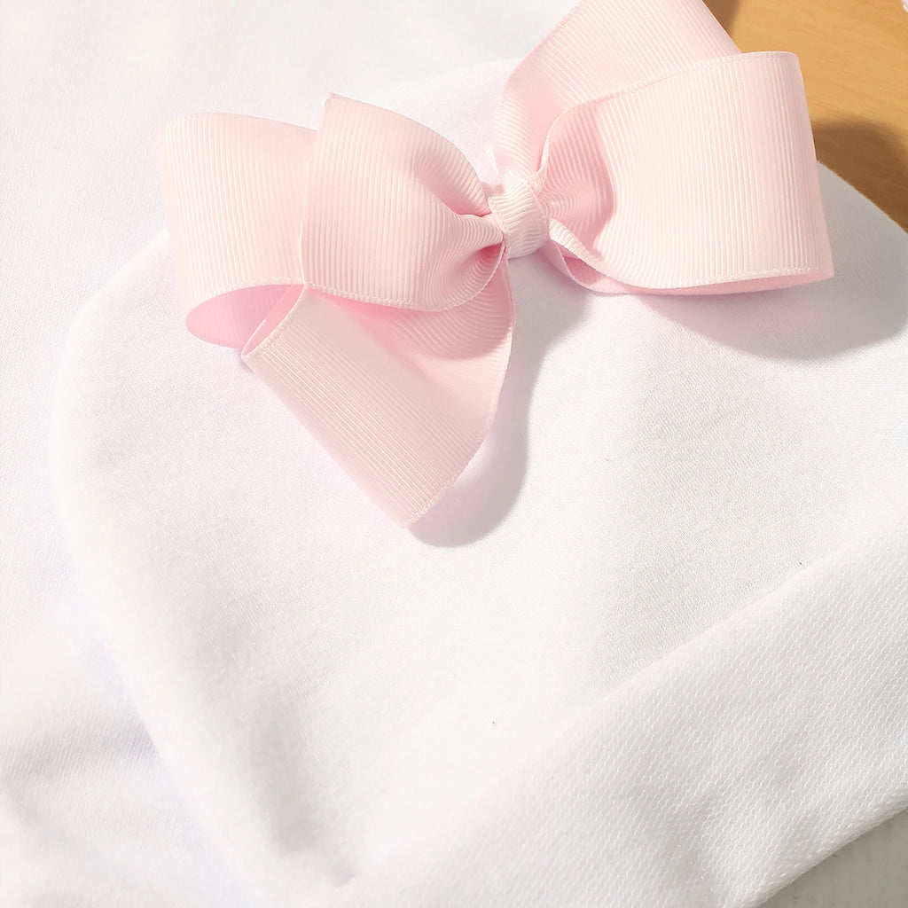 Ylsteed "Hello World" Embroidery Newborn Photography Props Infant Romper Jumpsuit with Bow Hat Baby Coming Home Outfit Baby Gift