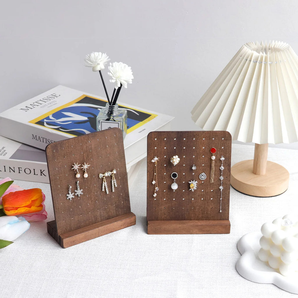 72 Holes Earring Holder Wood Earring Stands with Base Earring Hanger Board Stud Earring Stand Organizer Jewelry Rack Display