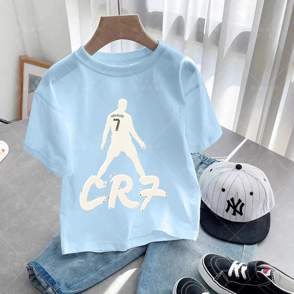 New Summer CR7 Print Cotton Boys Girls T-shirt Cristiano Ronaldo Clothing Fashion Outdoor Casual Fashion Sports Tees Top Tshirt