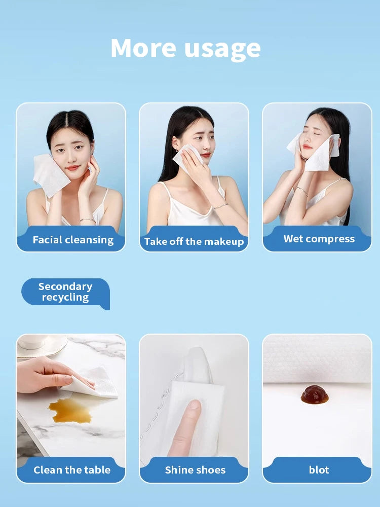 100PCS Natural Disposable Face Towel Travel Facial Cleansing Wet And Dry Makeup Remover Pearl Cotton Soft Makeup Nonwoven Towel