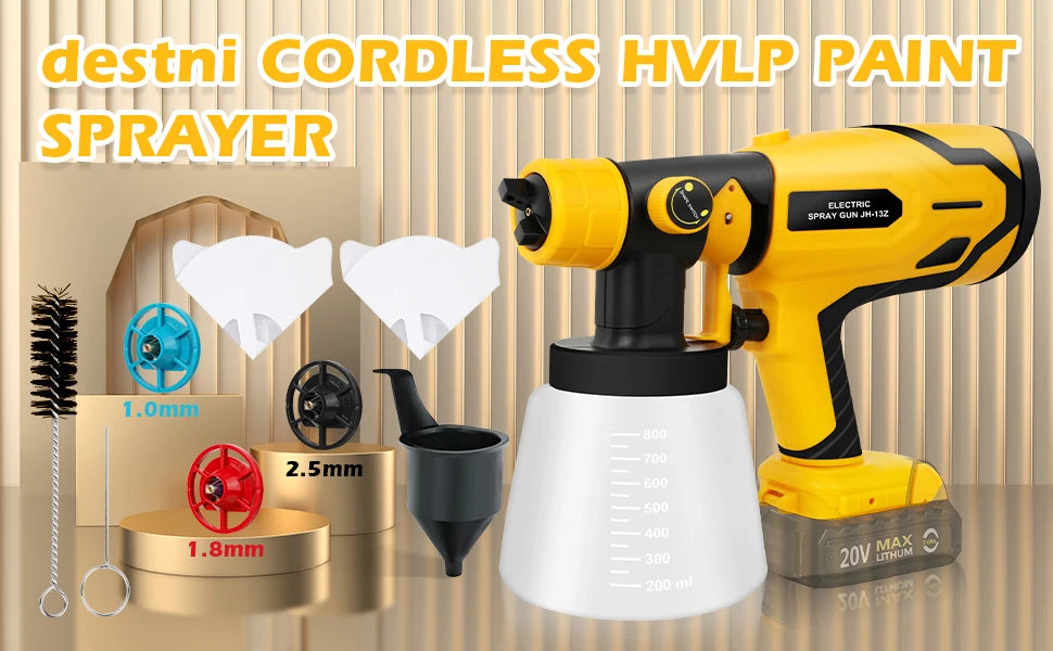 1500W Electric Cordless Spray Gun HVLP Paint Sprayer For Dewalt 20V MAX Battery Furniture Coating Airbrush