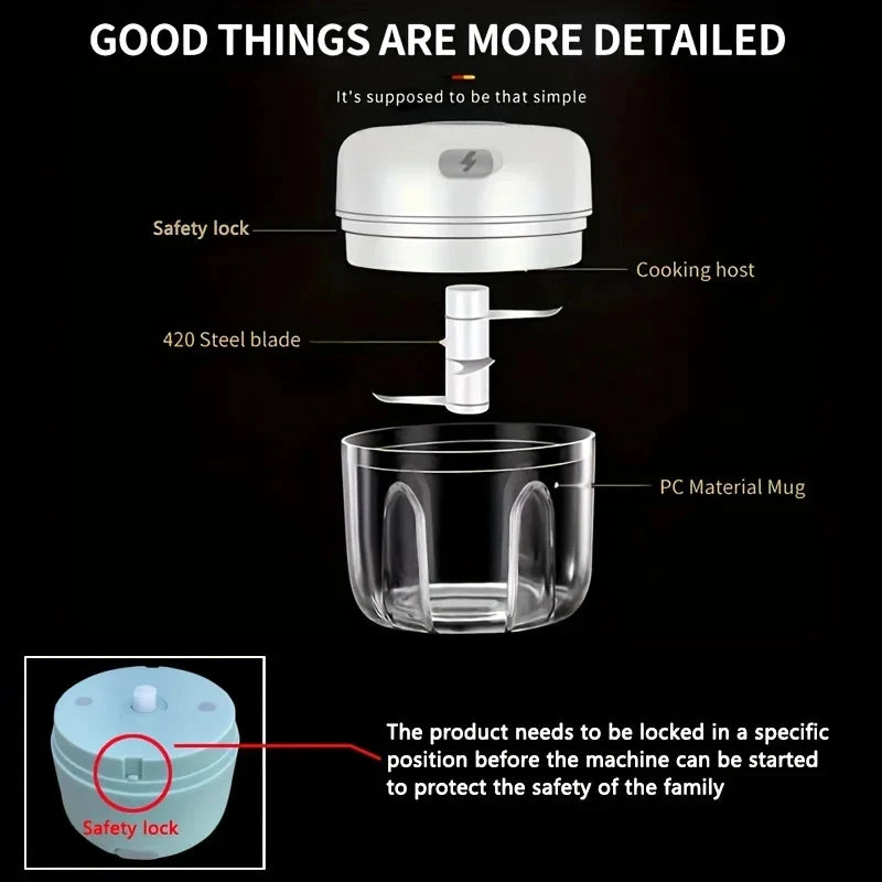 2026 250ml Mini Rechargeable Garlic Chopper Meat Grinder Durable and Sturdy Suitable for Crushing Garlic Chili Onions Minced Mea