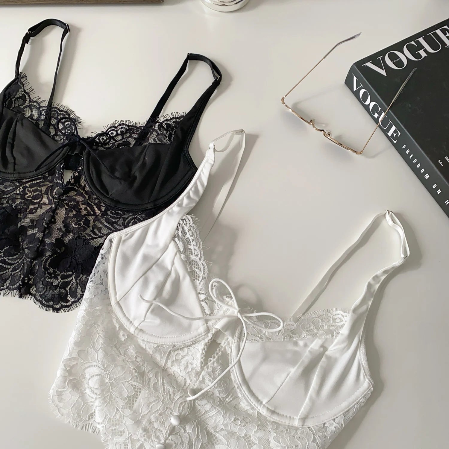 Summer Lace Hollow out ort Design Sensual Pure Desire Sexy Top Women's Strapl Crop Vest Tulle Me Brtte Outfit