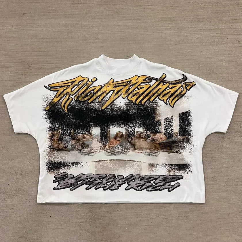 Streetwear Summer Tops Mens Womens Clothing Goth Retro Casual Cotton Oversized Short Sleeve Harajuku Cross Graphic Print T Shirt