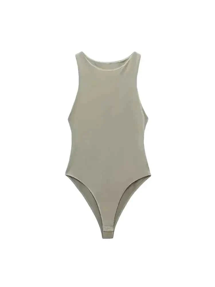 Women Fashion With Halter Neck Skinny Bodysuit Sexy Sleeveless Snap-button Female Playsuits Mujer