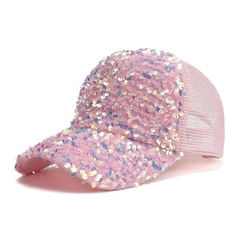 Shiny Sequins Baseball Hat For Women Summer Mesh Duck Tongue Cap Cool Breathable Outdoor Sunshade Visors Fashion Girl Peaked Cap