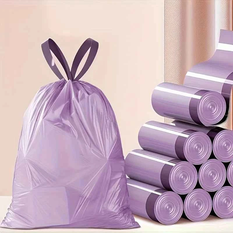 Purple Drawstring Trash Bags 100-Pack Thick Leak-Proof Disposable Garbage Bags for Kitchen Bathroom Home Trash Cans
