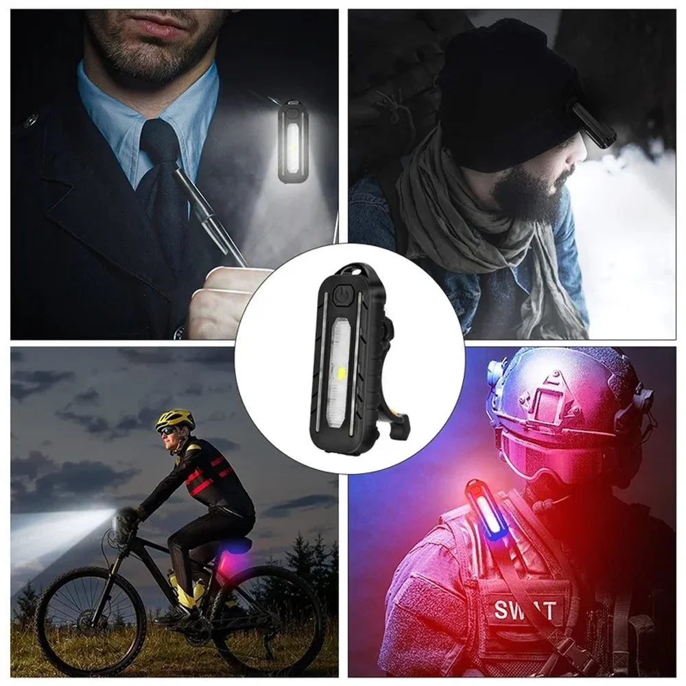 USB Recharge LED Flashlight Work Light Keychain Flashlight for Police Shoulder Clip Lights Warning Flashing Light Outdoor Lamp