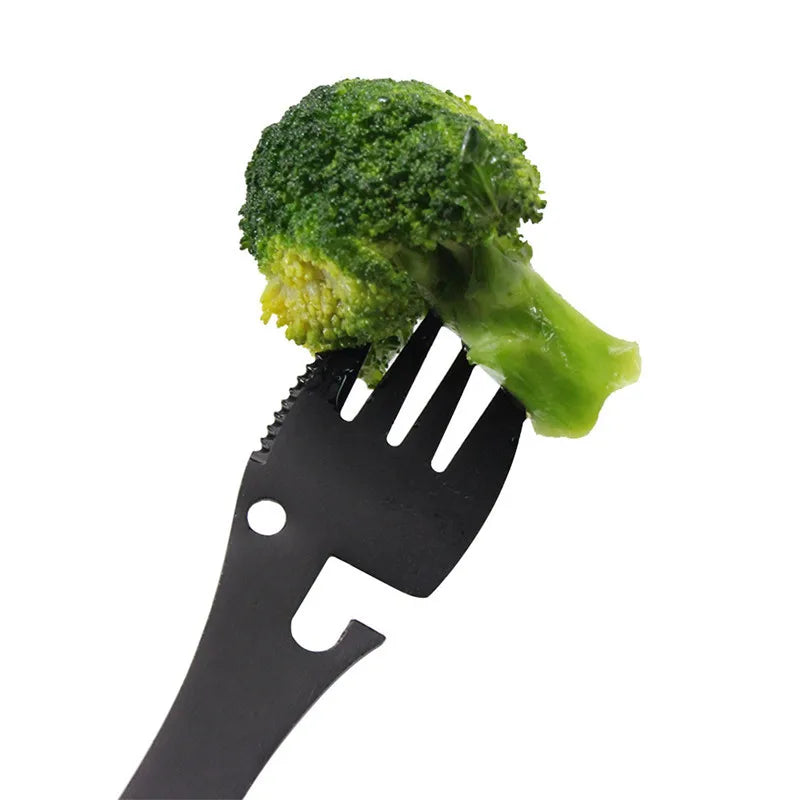 Outdoor Survival Tools 5 in 1 Camping Multi-functional EDC Kit Practical Fork Knife Spoon Bottle/Can Opener Camping Multitool