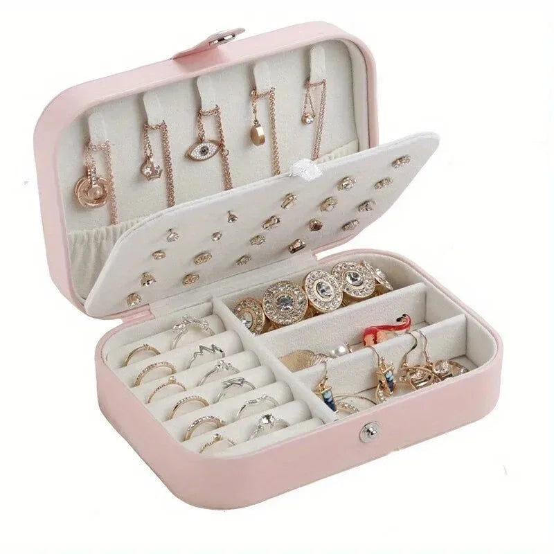 Elegant Jewelry Organizer Compact Travel Case for Earrings Rings Necklace Double Layer Storage