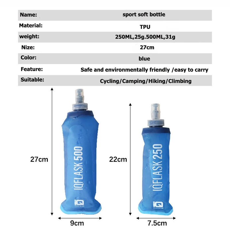 250ML/500ML Water Bottle Folding Soft Flask Sport Water Bottle Water Bag Collapsible Water Bottle Running Camping Hiking