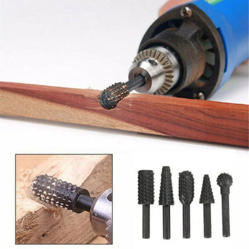 5Pcs Woodworking Tools Electric Rotary Files Wooden Files Carving Knives Tea Trays Root Carving Polishing Heads Hardware Tools