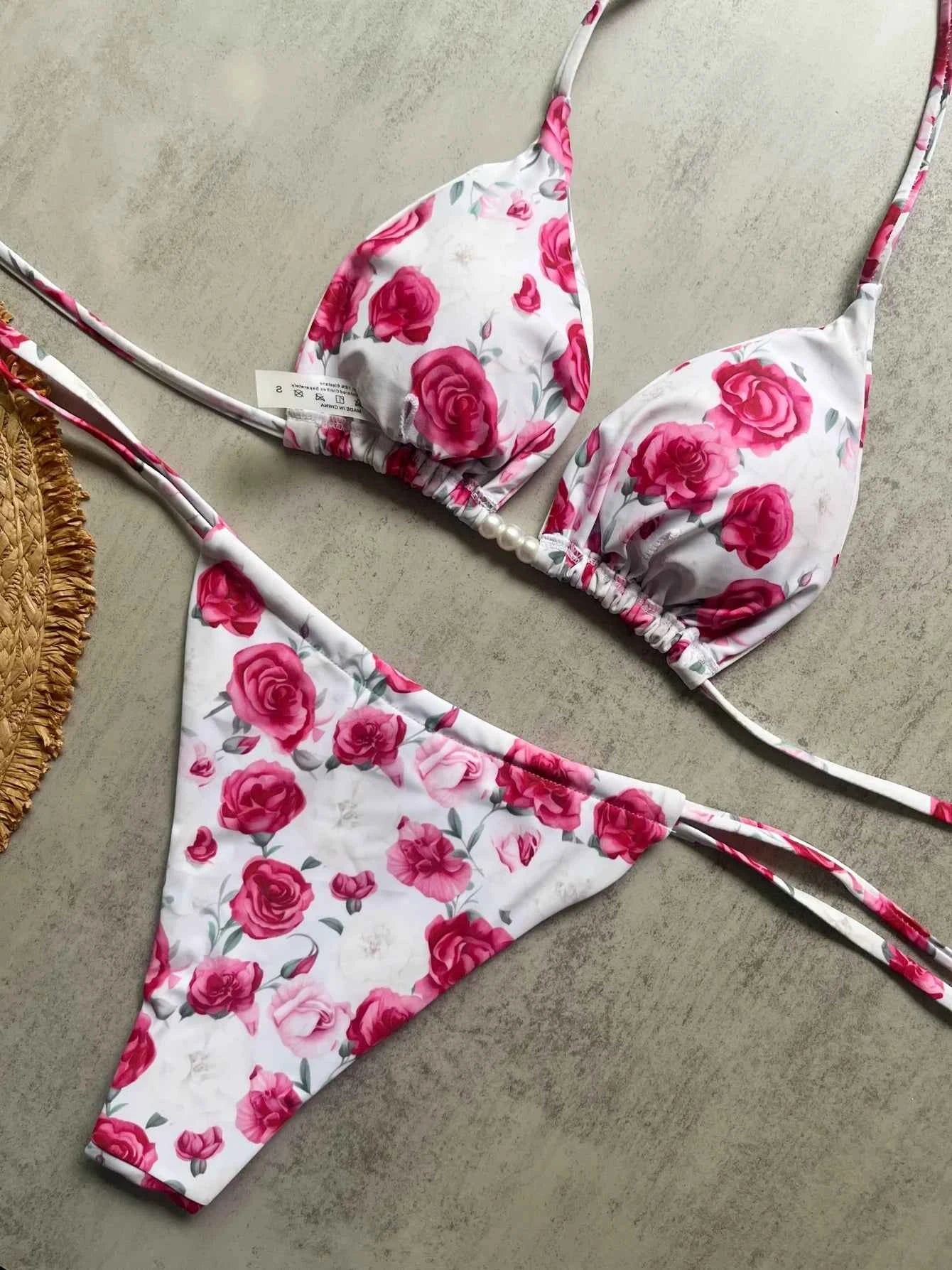 Micro Bikini 2026 Swimwear Women Swimsuit Sexy luxury Brazilian Bikini Set Halter Print Biquini Push Up Pearl Beachwear Female