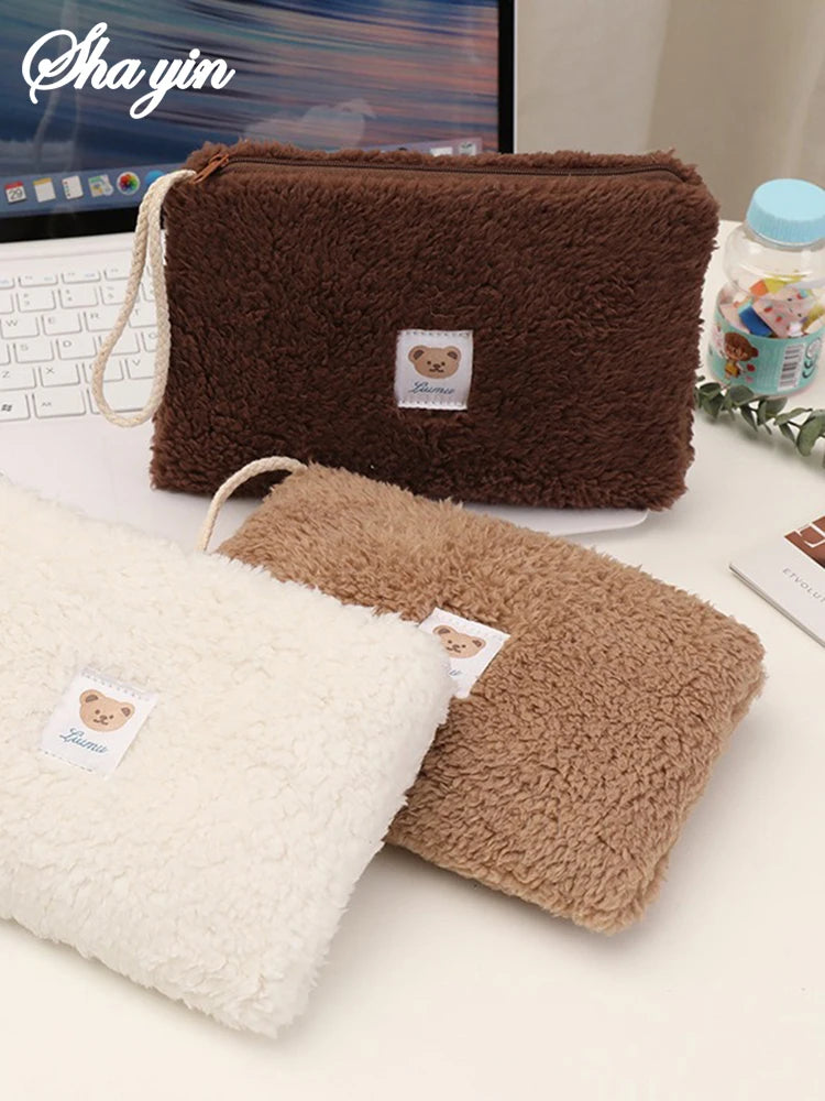 Large Capacity Cute Plush Travel Cosmetic Lipstick Storage Bag Women Makeup Kits Handbags Organizer Wallet Pencil Case Pouch Bag