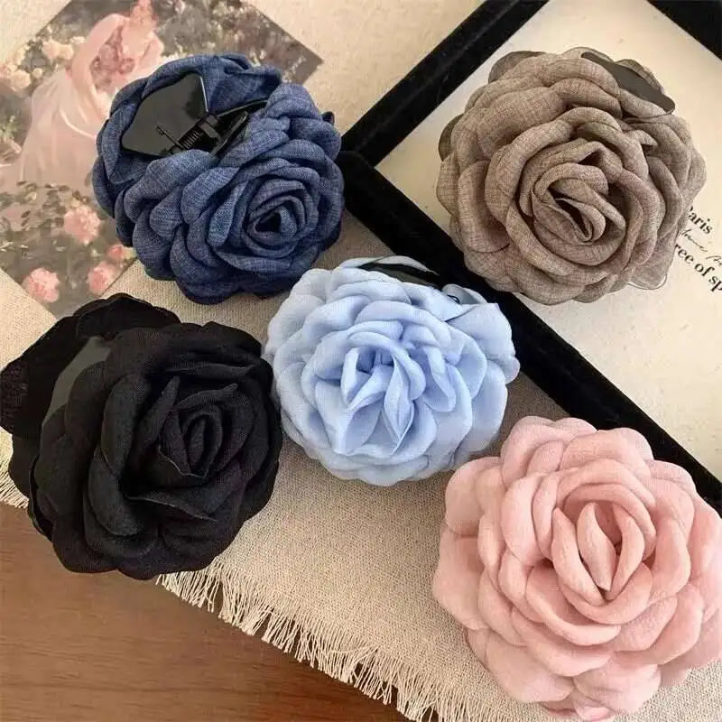 9cm Large Flower Hair Barrettes French Crab Claw For Women Hair Accessories Korean Back Of Head Shark Clip Girls Gifts