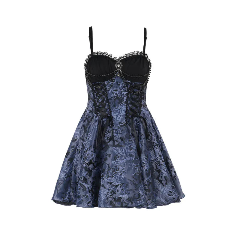2024 New Vintage Gothic Purple Mini Dress Women Sexy Spaghetti Strap High Waist Dresses Punk Grunge Slim Party Club Dress Women