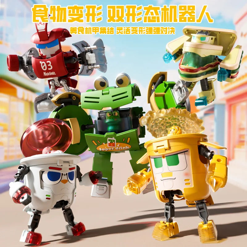 Kids Transformation Robot Toy Fun Simulation Food, Sandwich-making Mecha Robot Models Drink-shaped Free Transformation Robot Toy
