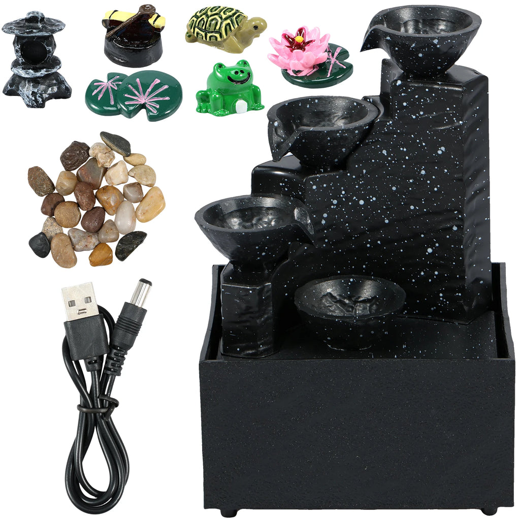 Tabletop Waterfall Home Decor Relaxation Meditation Desktop Fountain Lights Flowing Water Ornaments Mother's Day Festival Gifts