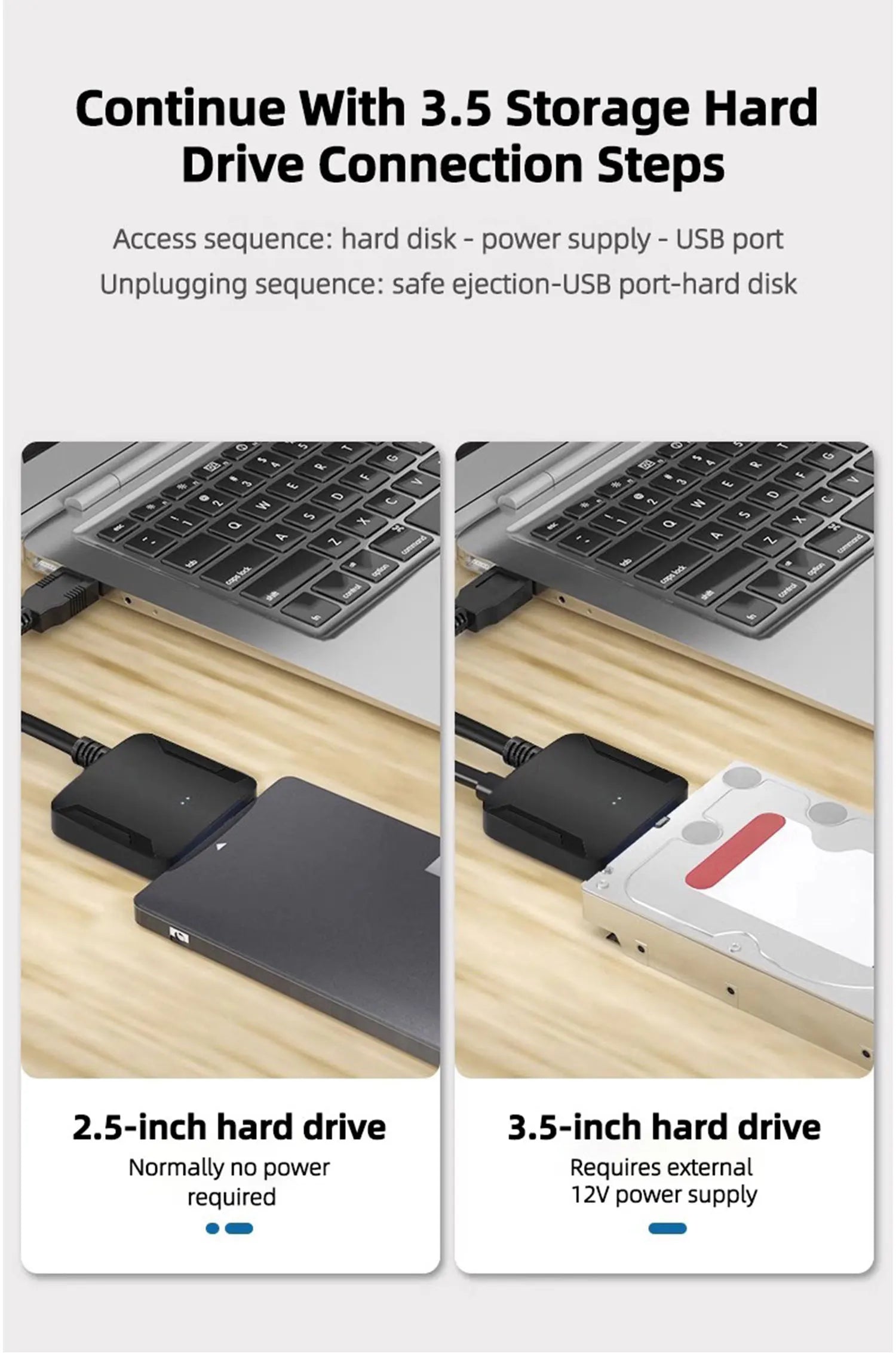 TEUCER SATA to USB 3.0 Cable USB to SATA Hard Drive Adapter Converter for 2.5" 3.5" SSD HDD Hard Drive Disk with Power Adapter