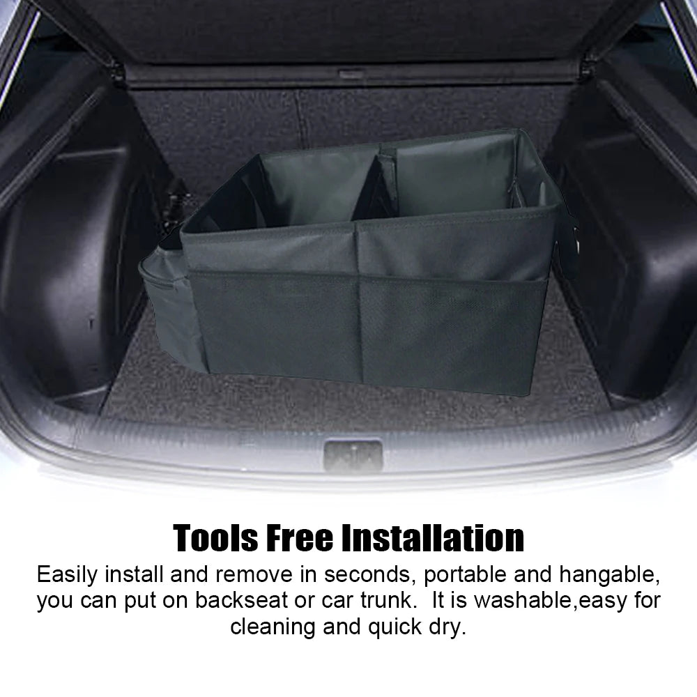 Car Trunk Organizer Bag Waterproof for Car SUV MPV Backseat Car Organizer Travel Organization Storage Box with 2 Bags Cup Holder