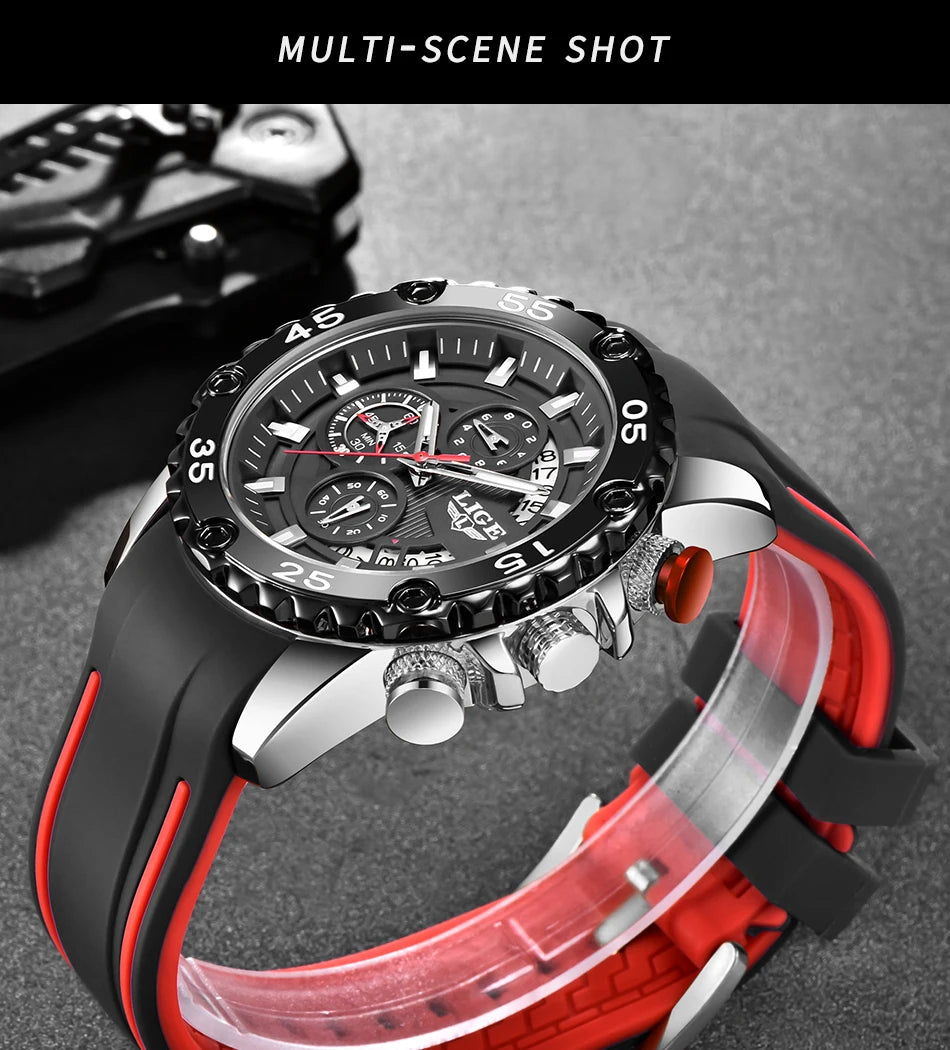 New Blue Watch LIGE Mens Watches Top Brand Luxury Big Dial Military Clock Quartz Watch Waterproof Sport Chronograph Erkek Saati