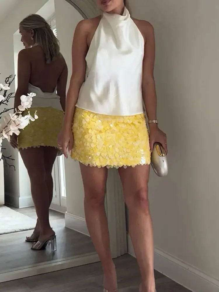Sexy Woman Sequins Skirt High Waist Versatile Slim Mini Slim Skirts Zipper 2025 Summer Beach Style Women's New Skirt Y2K