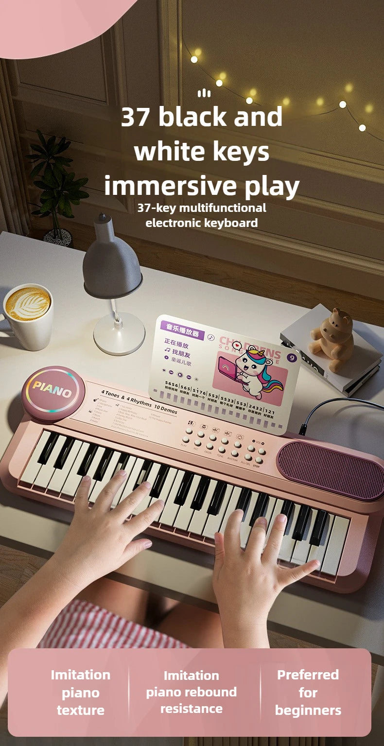 37-Key Kids Piano Keyboard Musical Toy with Microphone Music Score for Early Learning Interactive Play Best Gift Christmas Gift