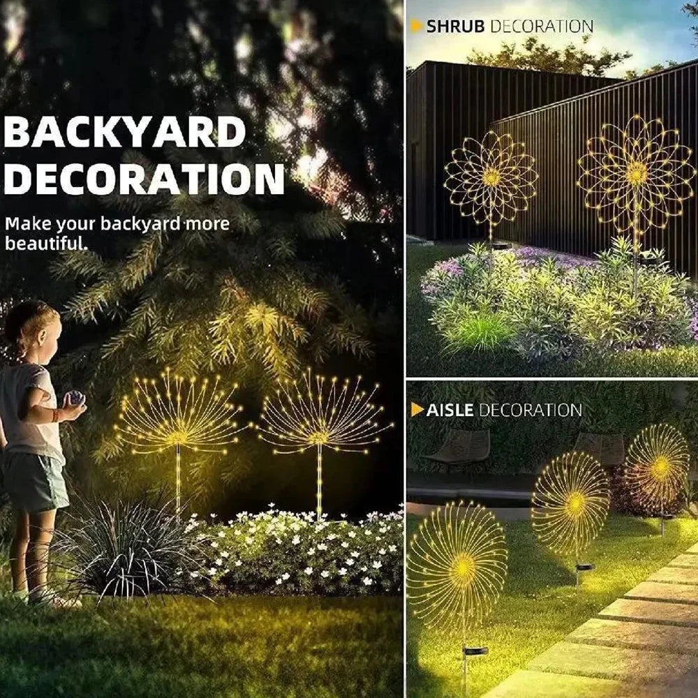 Solar Fireworks Lights ,Outdoor Waterproof Solar Garden Lights ,8 Lighting Modes Solar Lamp for Christmas Wedding Yard Decor