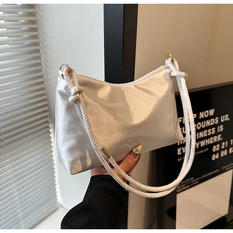 High Quality Solid Color Fashion Elegant Shoulder Bag Smooth Cloth Satin Underarm Bag Leisure Shoulder Bag Lady Handbags Purse