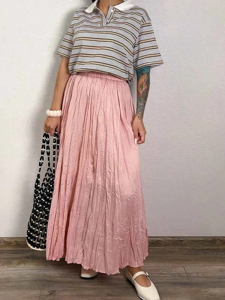 KarSaNy Long Pleated Skirts For Woman High Waist Large Hem White Skirt Summer Women's A Line Maxi Skirts For Women 2026 Long