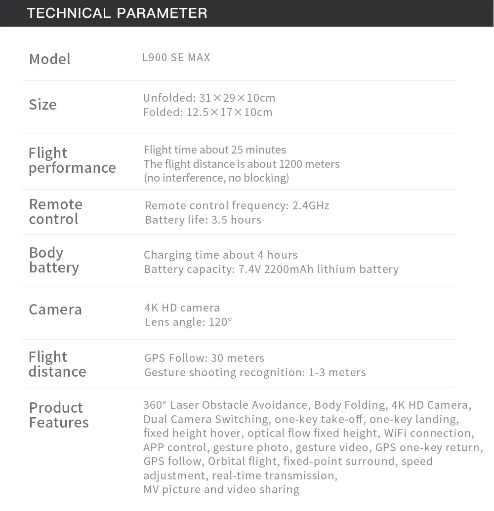 L900 Pro MAX GPS Drone 4K Professional HD Dual Camera 5G Wifi 360° Obstacle Avoidance Brushless Foldable Quadcopter RC Drone Toy