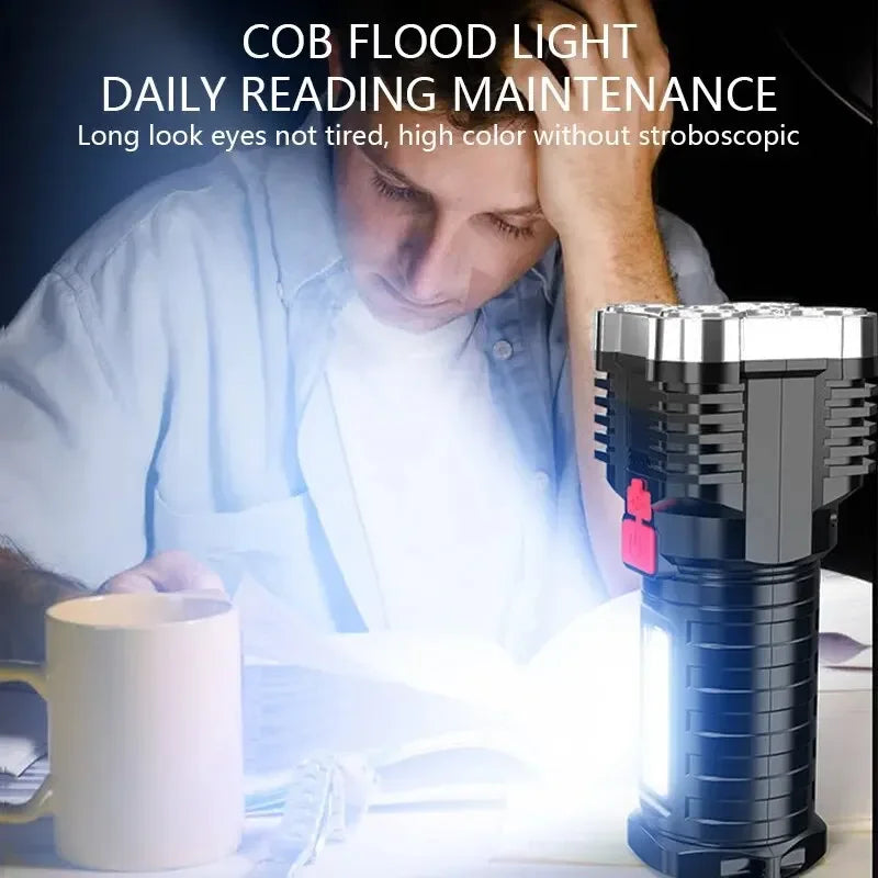 Rechargeable High-Power Flashlight with Side Light 3 Lighting Modes for Camping Outdoor Activities And Adventures