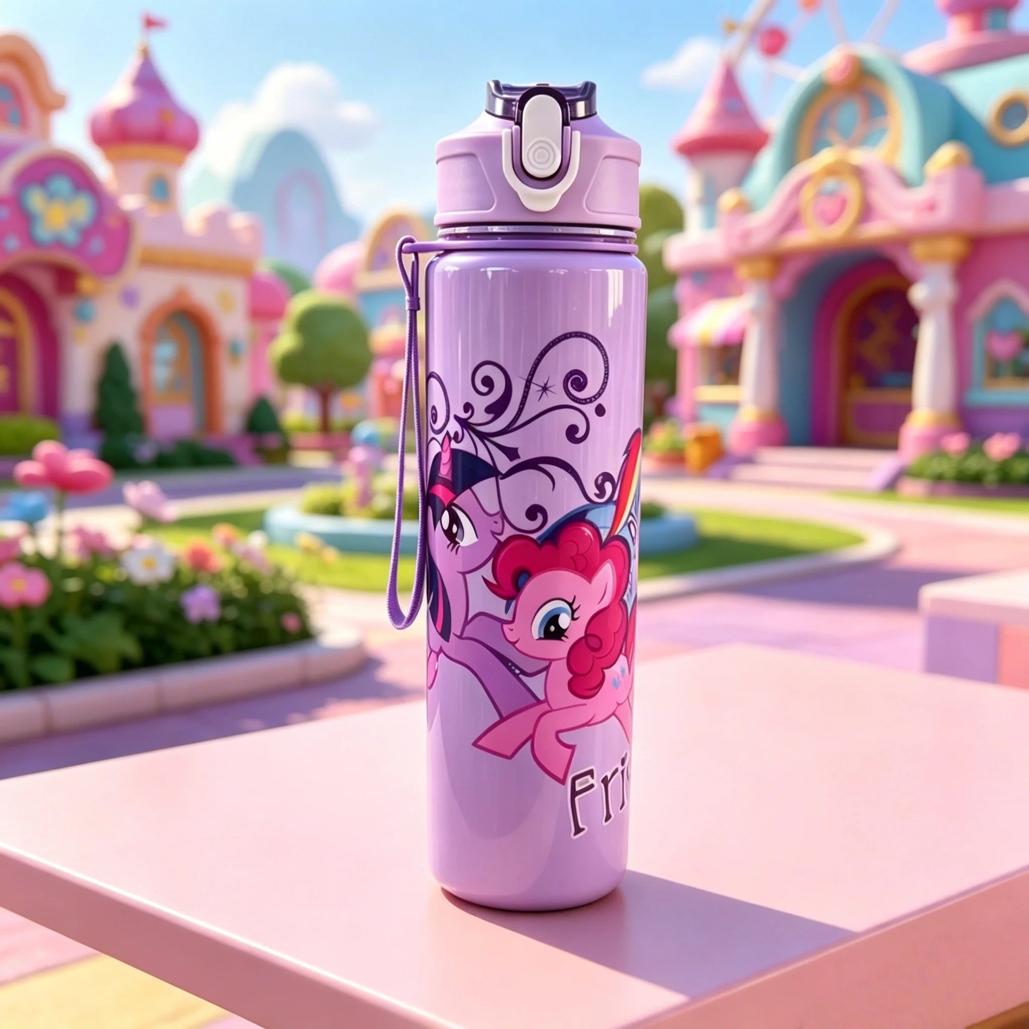 New Plastic Water Bottle with Cute Pony Cartoon Prints,High-Grade Material,Durable & Reusable, Leakproof,Sports,Lightweight Gift