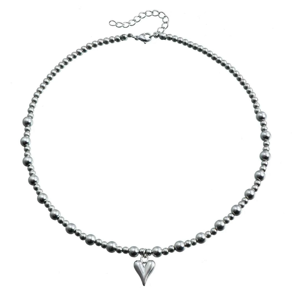 Y2K Heart Beaded Necklace Women Boho Crystal Class Gravel Clavicle Chain Cool Y2K Choker Exquisite Fashion Jewelry