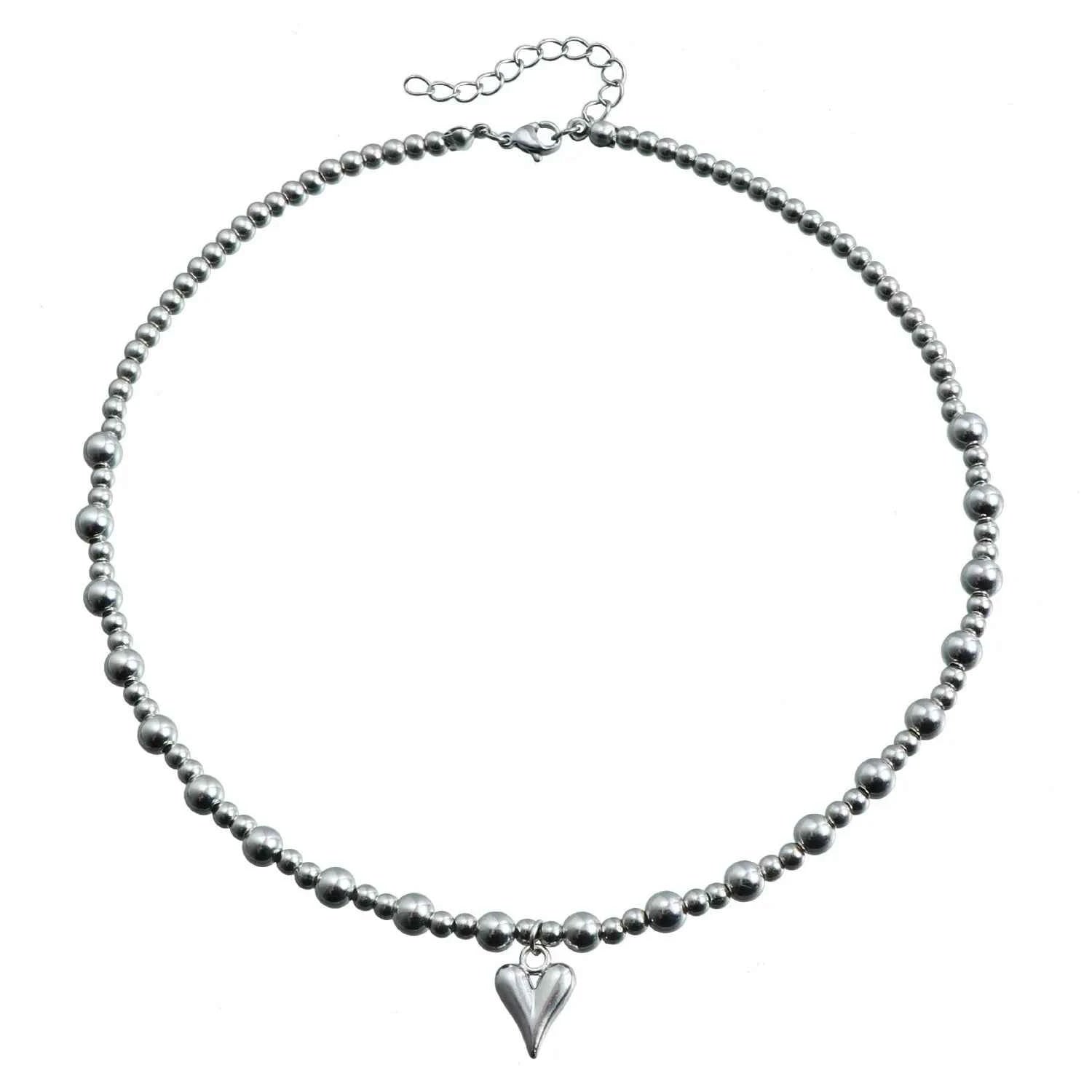 Y2K Heart Beaded Necklace Women Boho Crystal Class Gravel Clavicle Chain Cool Y2K Choker Exquisite Fashion Jewelry
