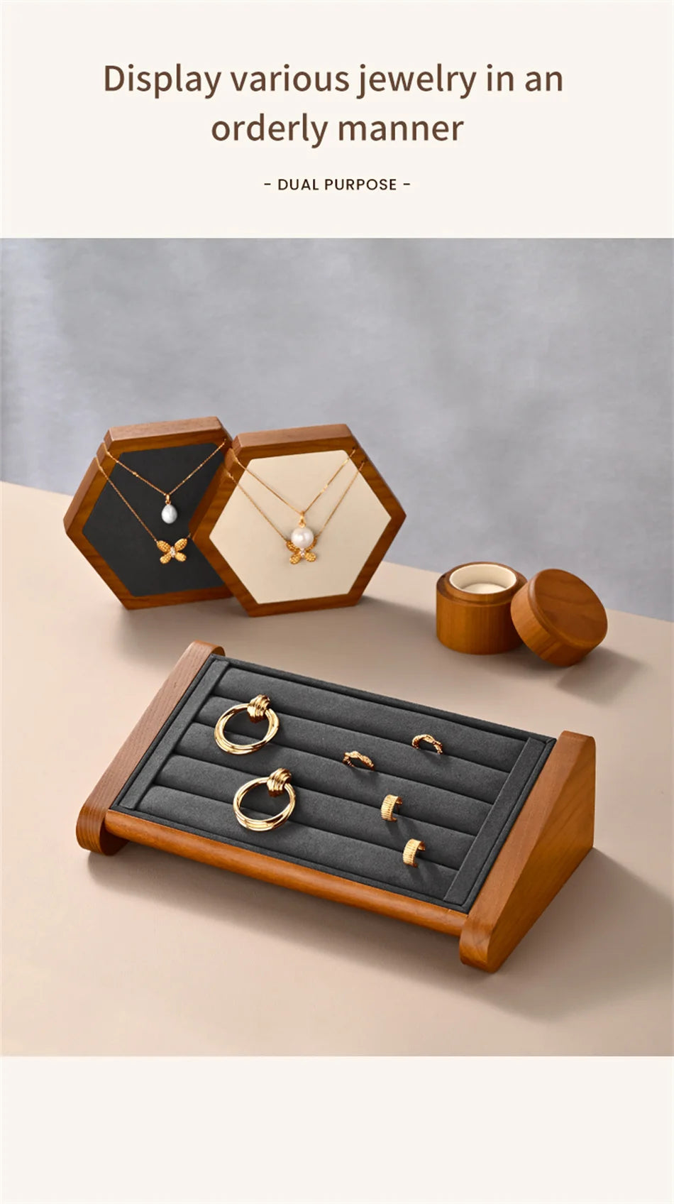 Oirlv Wooden Ring Jewelry Display Stand Jewelry Organizer Rack Earring Storage Rack Counter Ring Display Stand Ring Display Prop