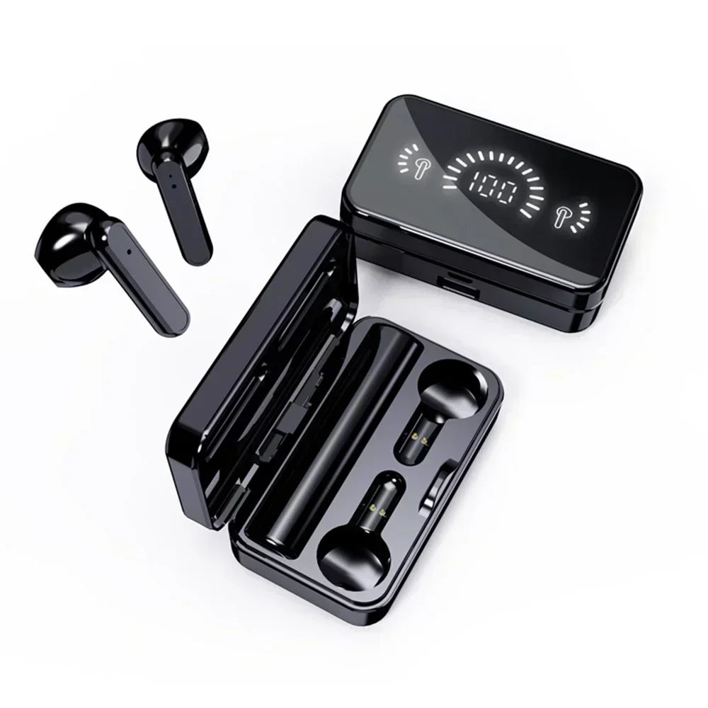 black Color Bluetooth 5.3 Wireless Earbuds With Display And Noise Canceling
