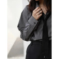 2026 Summer Women's Oversized Long Sleeve Blouse 2026 Summer New Arrival Tie Neck Shirt Loose Fit Office Elegant Fashion