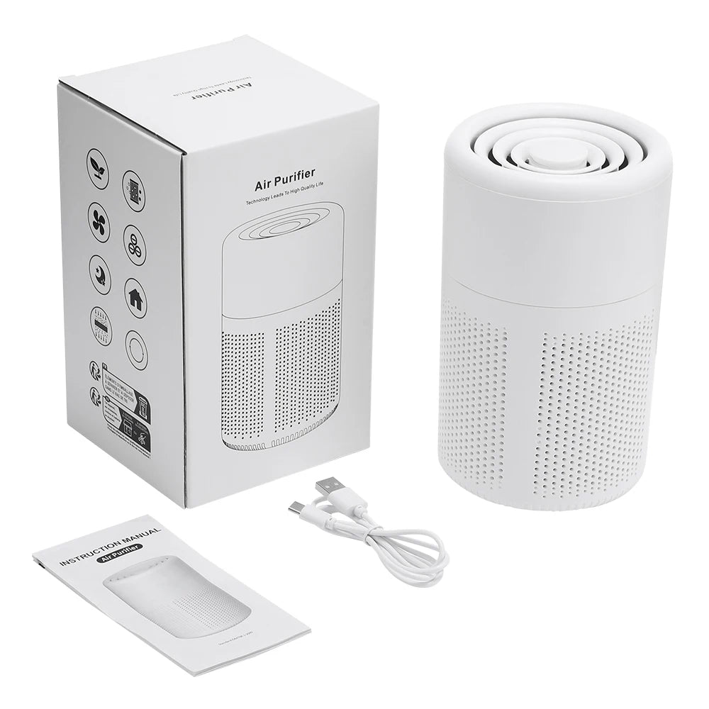 Mini purificateur d'air avec charbon actif, filtre HEPA domestique, désodorisant, éliminateur d'odeurs de fumée, générateur d'ions négatifs, assainisseur d'air de voiture