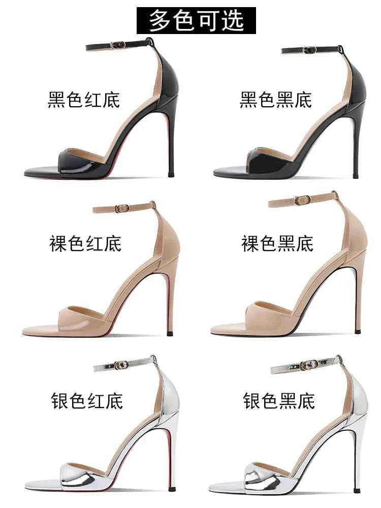 2025 Summer New Silver High Heels Women's Fine Heels Beautiful Princess Style One Button Sandals with Skirts